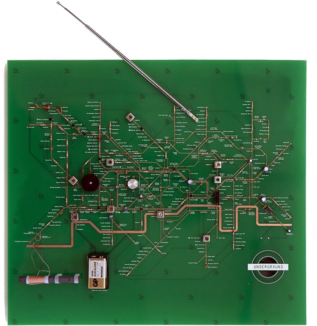 Description: The underground map as you've never seen it before: A designers created a working radio using the iconic London Underground map as circuits.