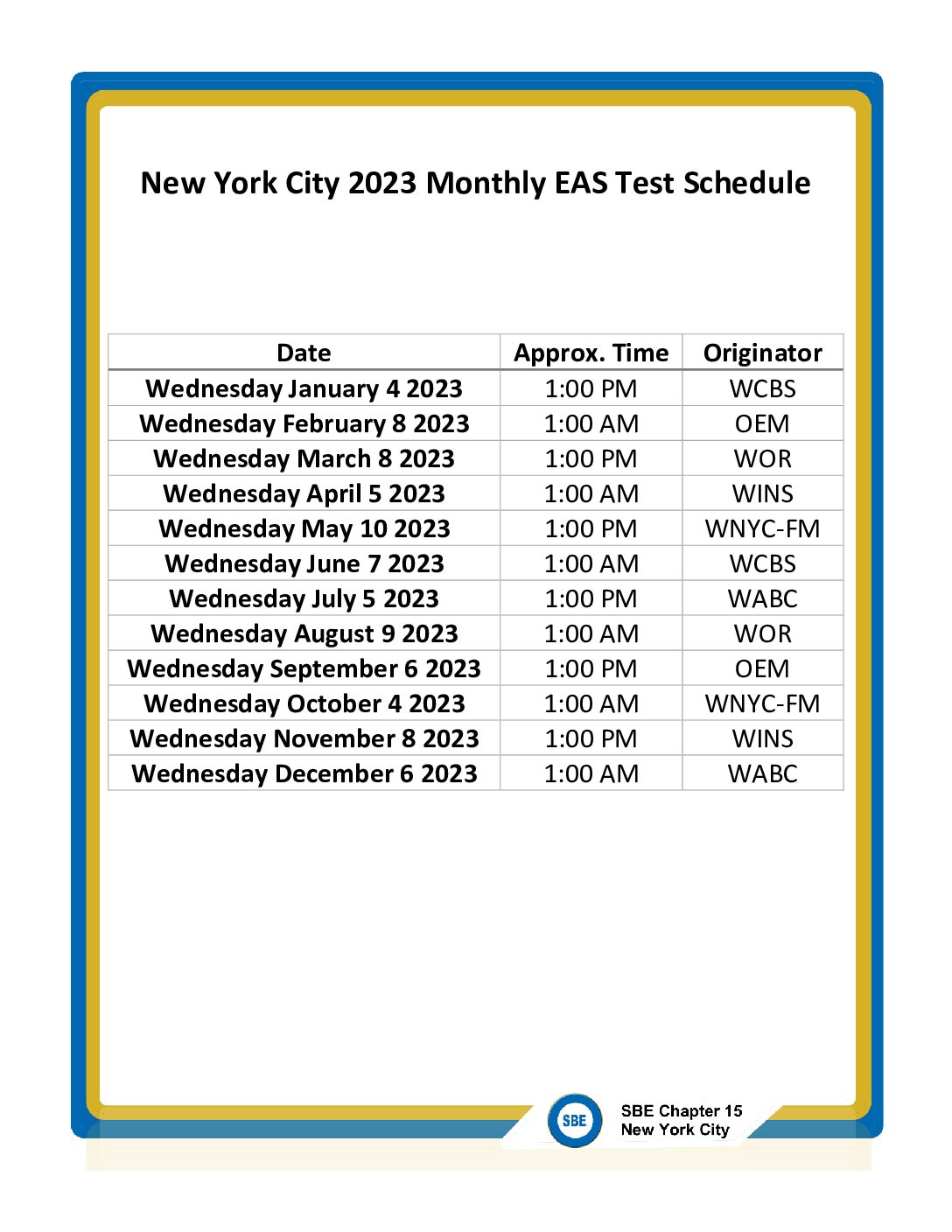 EAS Schedule – SBE 15